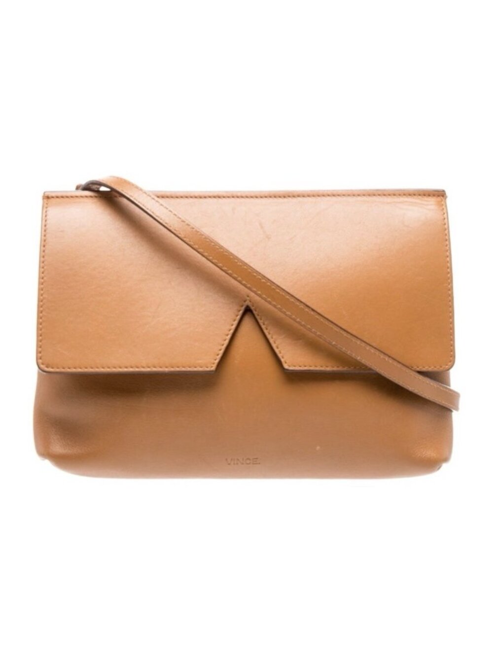 Vince Label Authentic Solid Tan Brown Genuine Leather Crossbody Bag